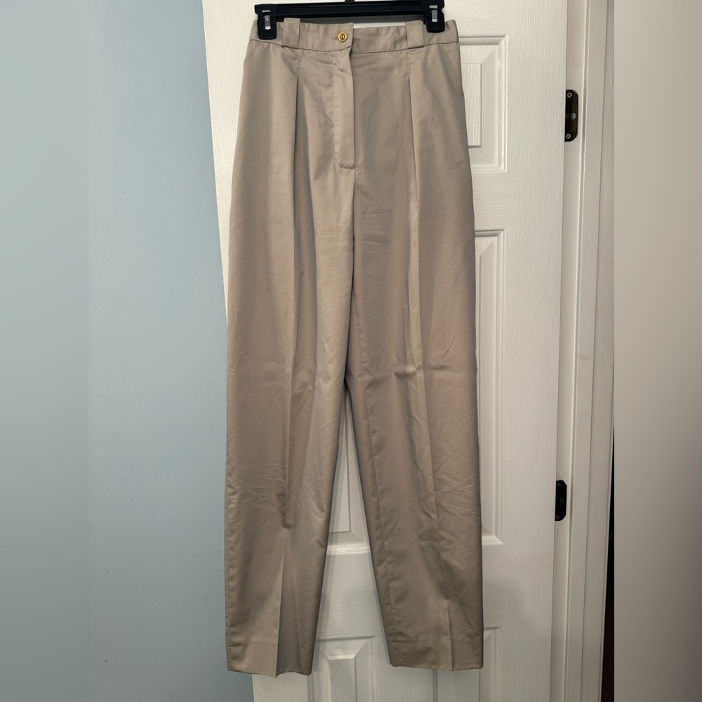 Women Tan Chanel Pleated Pants